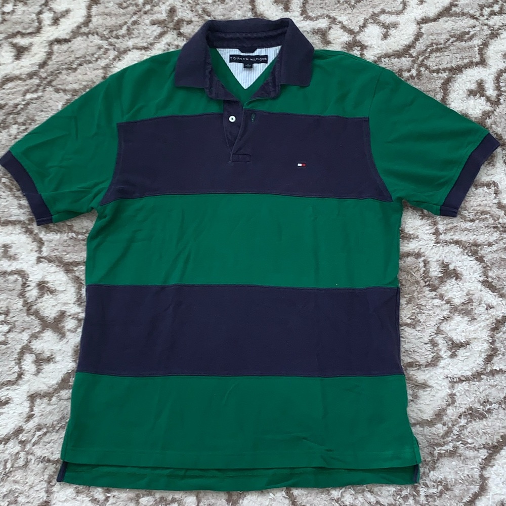 Tommy Hilfiger polo shirt, green and navy. Size M.